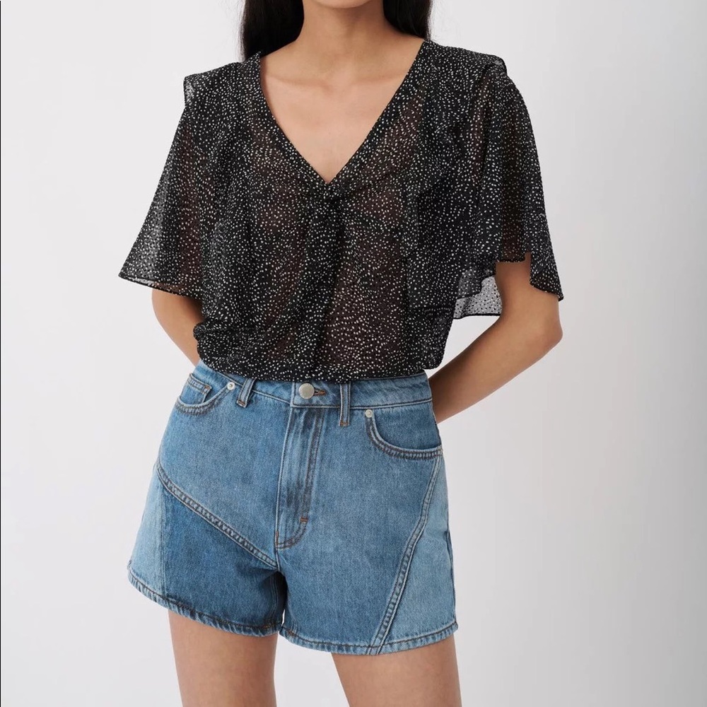 Maje Iris Patchwork Denim Shorts In Blue sz34